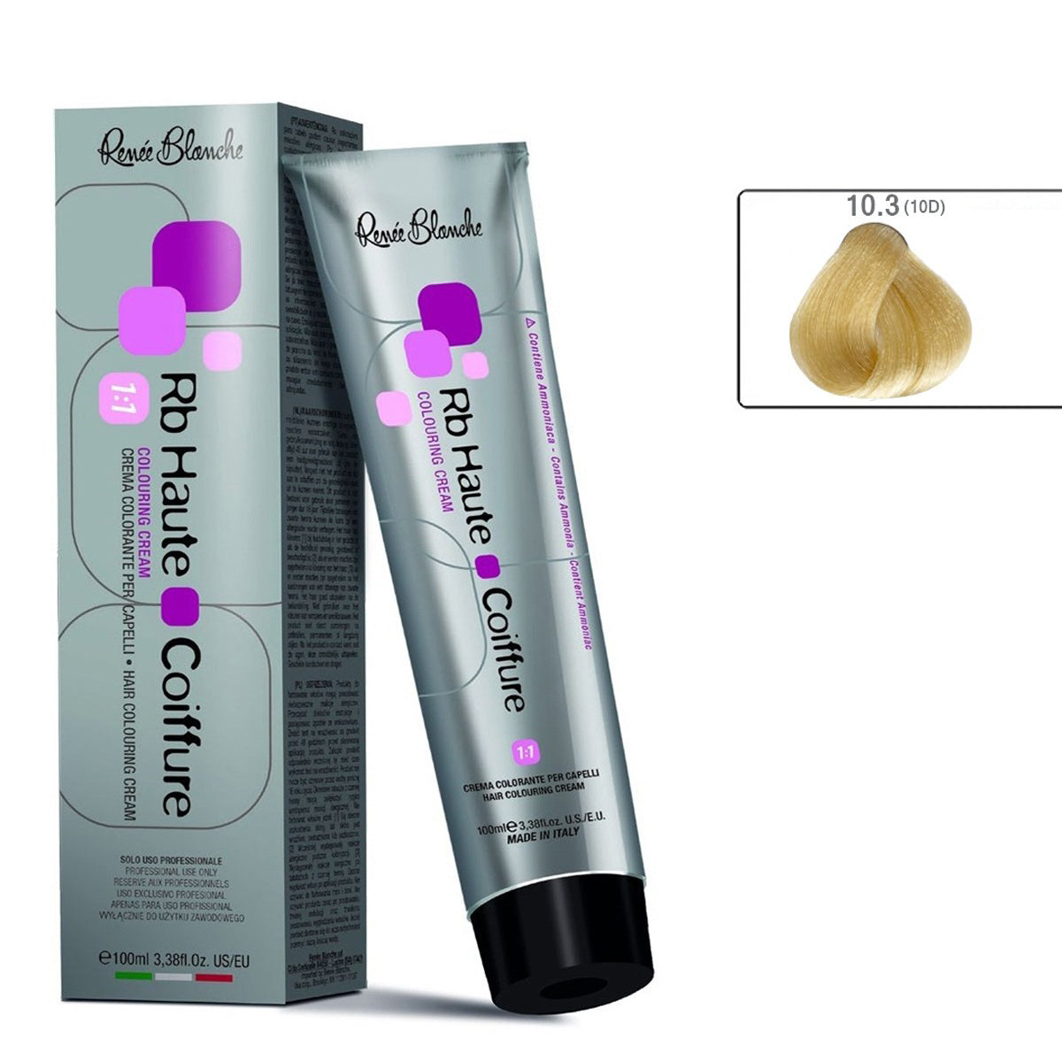 Renee Blanche Haute Coiffure Professional Hair Color, Hair dye - 10.3 Golden Ultra Light Blond, 100 ml- Italy