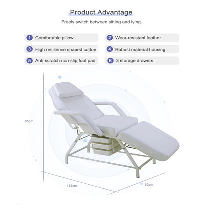 Beauty Facial Chair - Facial Bed, Multifunctional Beauty Bed with Manual Back Rest and Foot Rest