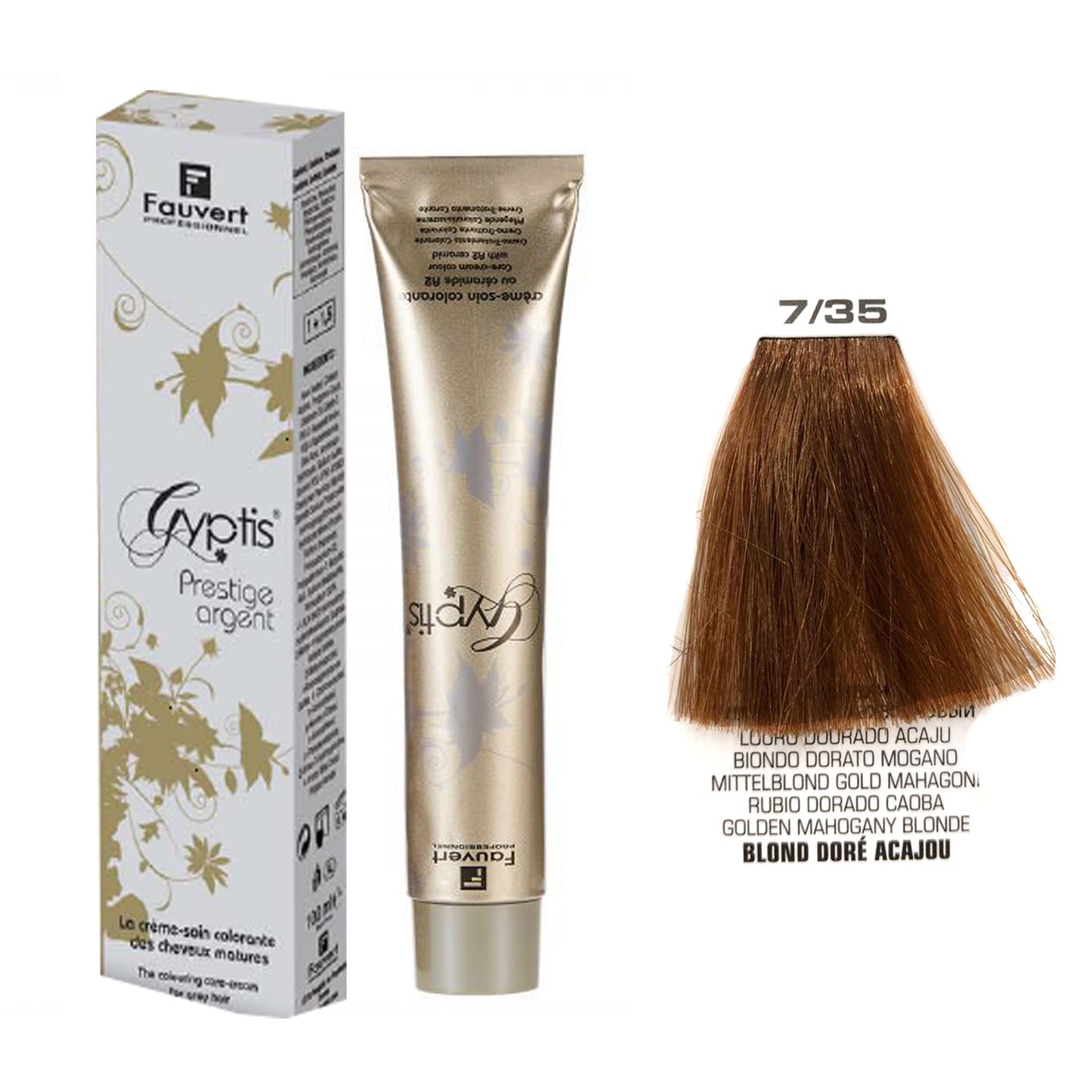 Fauvert Professionnel Gyptis Prestige Argent Hair Color, Hair dye - 7/35 Mahogany Golden Blonde, 100 ml- France