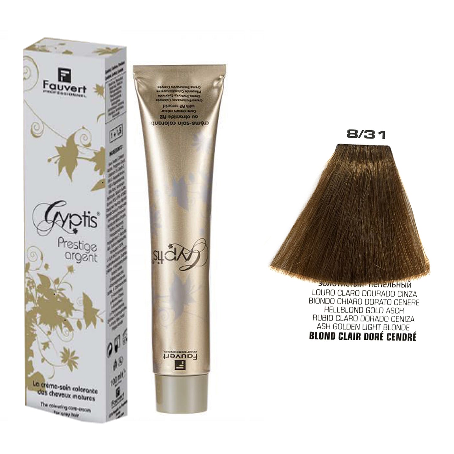 Fauvert Professionnel Gyptis Prestige Argent Hair Color, Hair dye - 8/31 Ash Golden Light Blonde, 100 ml- France