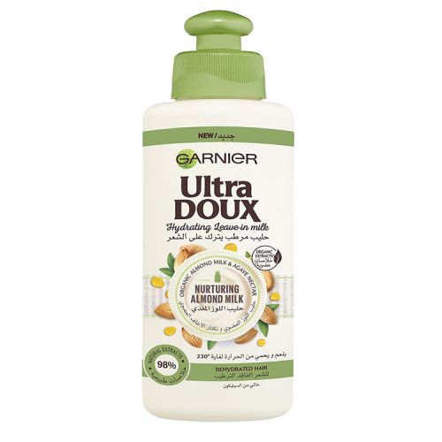 Garnier Hydrating Leave-in Milk with Organic Almond Milk and Agave Nectar,  Ultra Doux 200ml