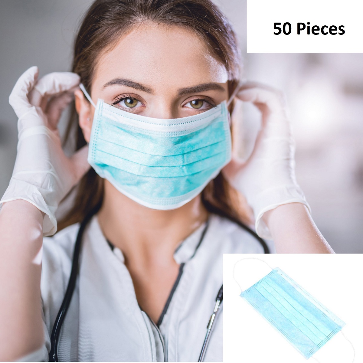 Disposable Protective Face Mask Blue, 3ply With Ear Loop
